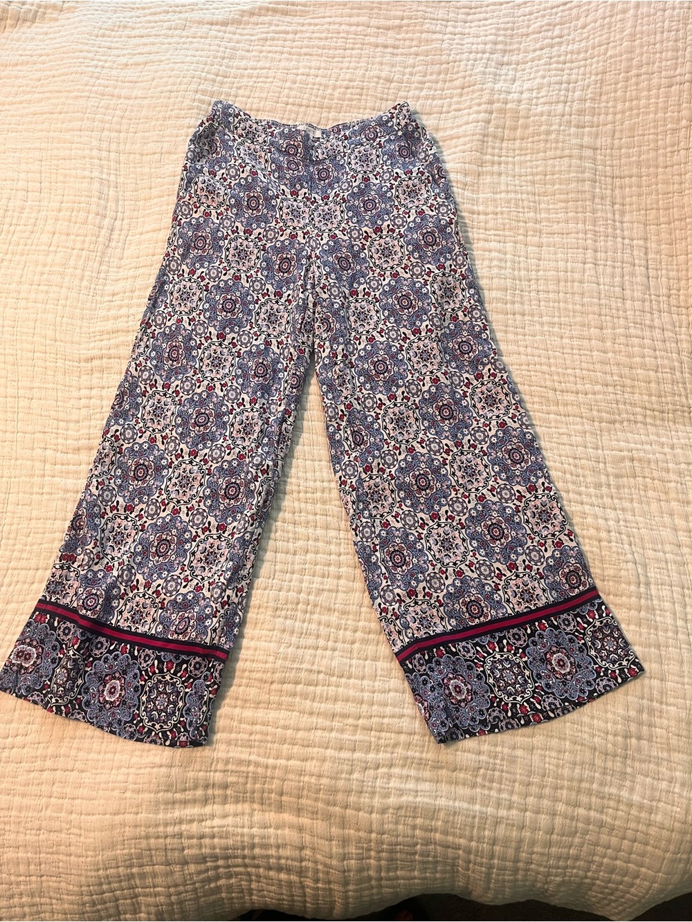 LOFT Blue Patterned Ankle Crop Wide-Leg Pants XS - Picture 3 of 9